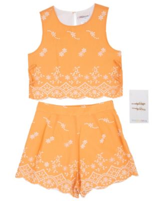 Girls' 7-16 Embroidered Eyelet Top and Shorts, 2-Piece Set