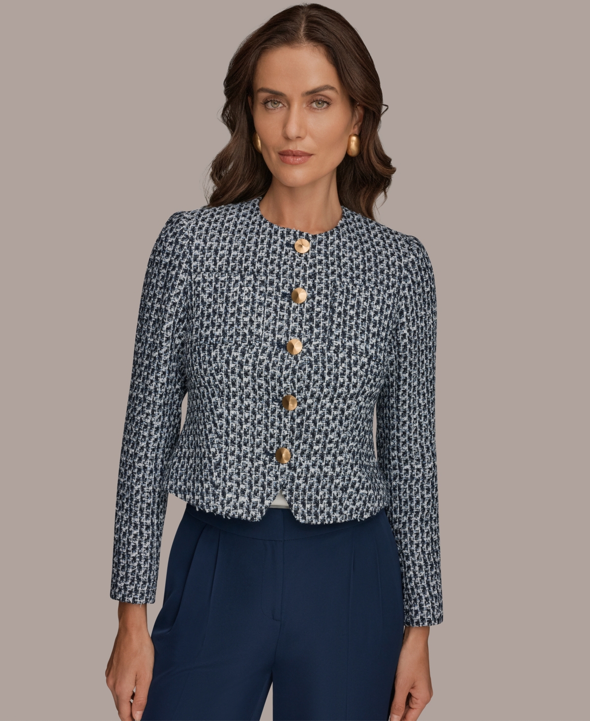 Donna Karan New York Petite Crewneck 5-Button Cropped Jacket - Nightfall Multi