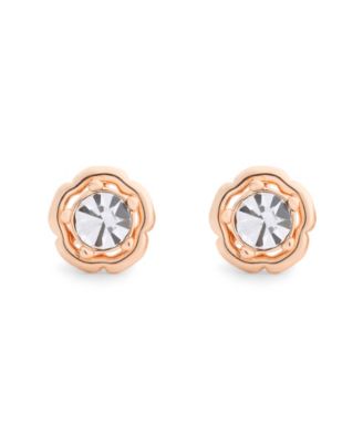 Faux Stone Halo Tea Rose Stud Earrings
