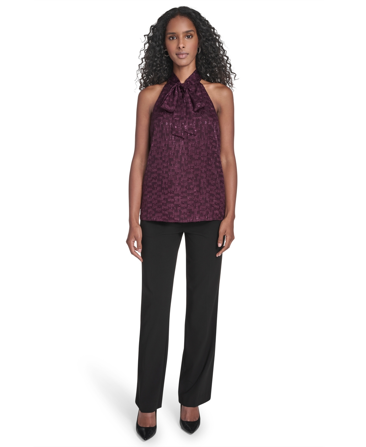 Calvin Klein Women's Novelty Sleeveless Tie Neck Top