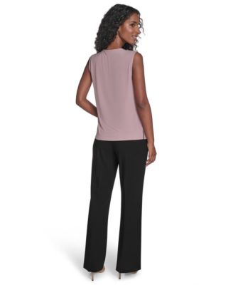 Women's Mixed Media Sleeveless Ruffle-Front Top