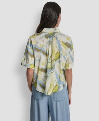 Women's Roll-Tab Sleeves Collar Neck Top