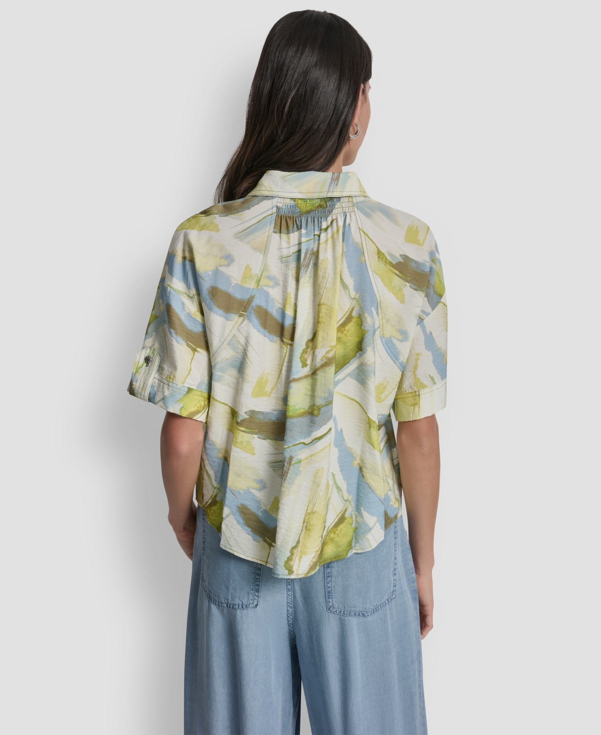 Dkny Women's Roll-Tab Sleeves Collar Neck Top