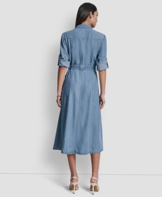 Women's Roll-Tab Sleeve Cargo Collared Dress