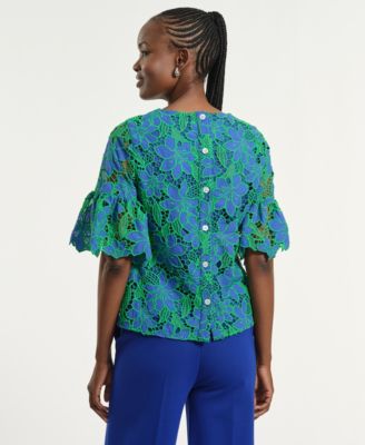 Women's Boxy Eyelet Crew Neck Top