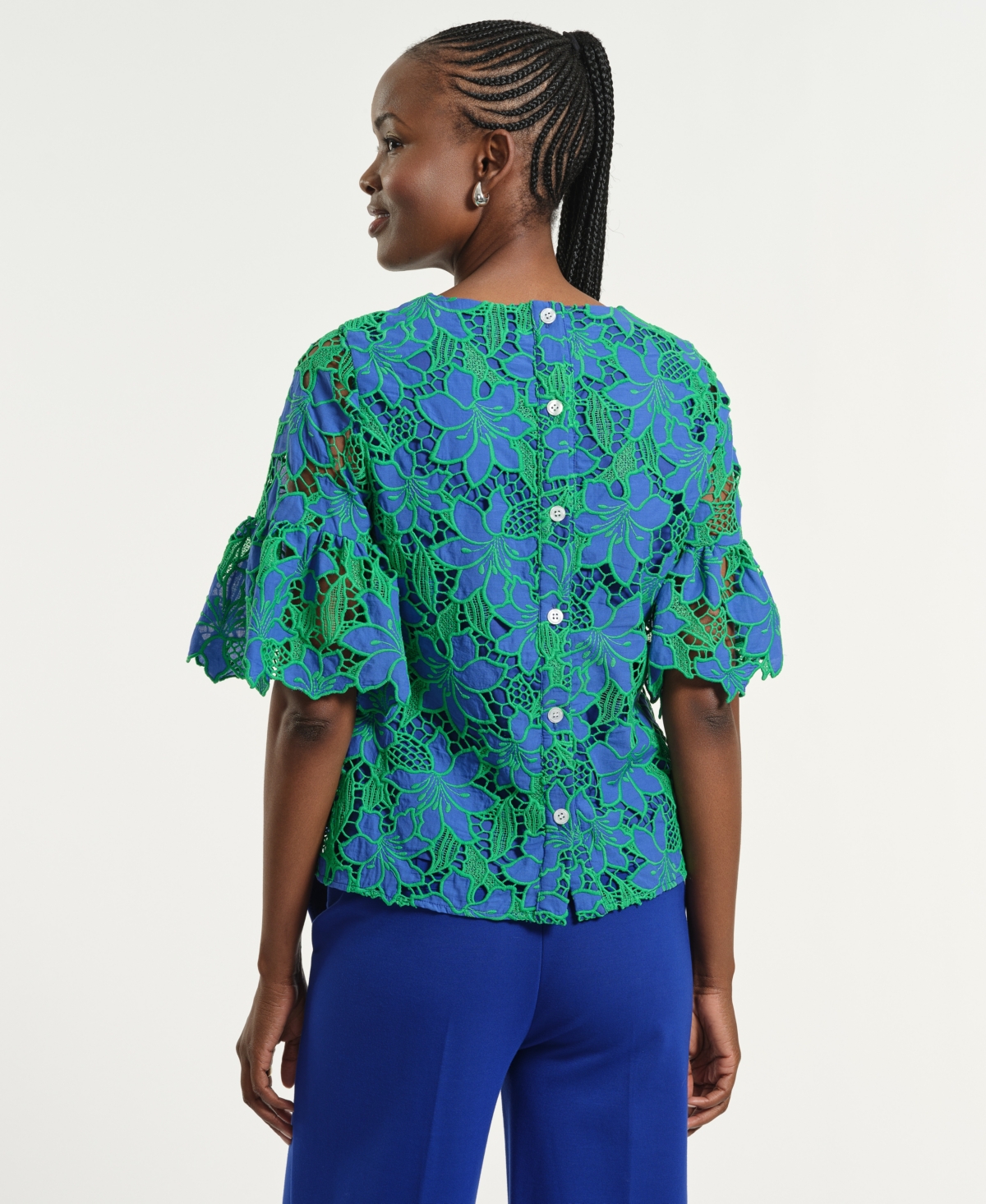 Isaac Mizrahi Women's Boxy Eyelet Crewneck Top