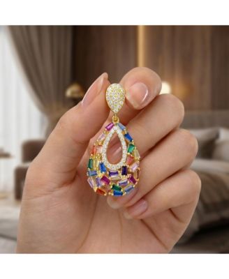 Sterling Silver Baguette & Round CZ Pear Shape Drop Earrings