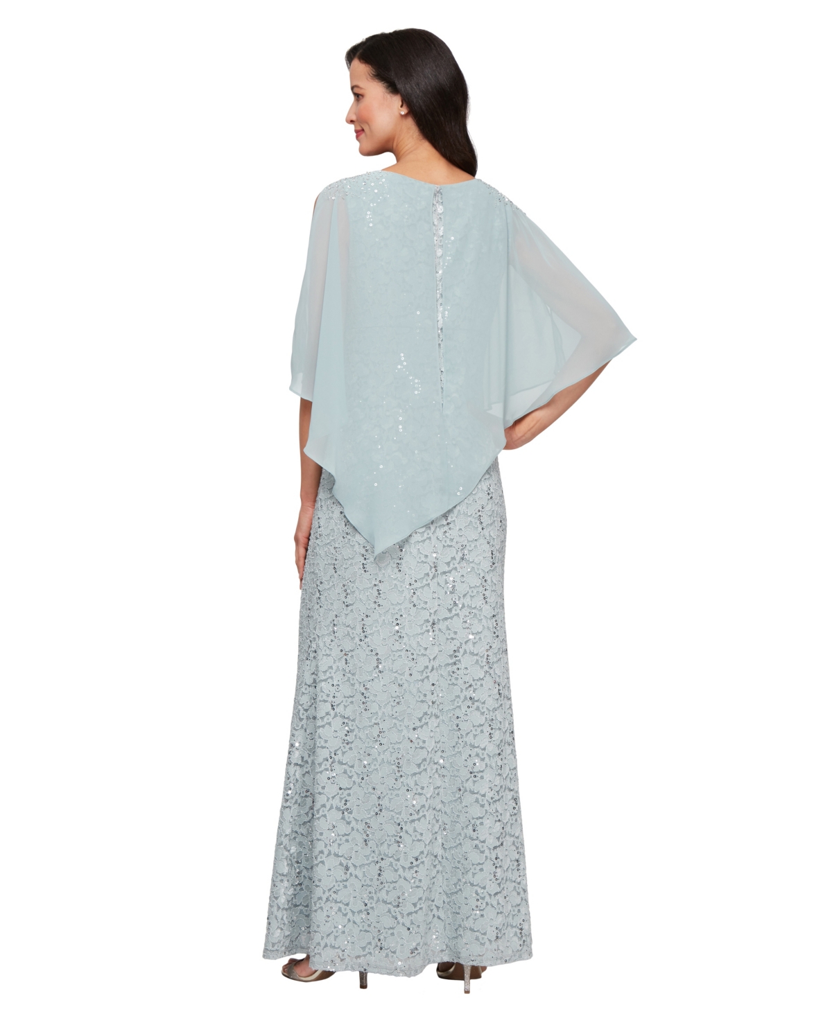 Sl Fashions Women's Sequin Lace Chiffon Caplet Gown