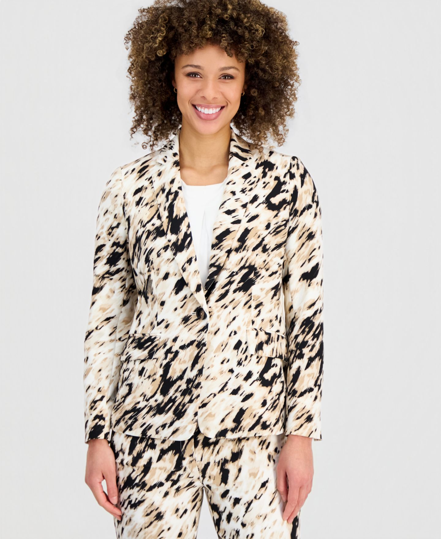 Женский пиджак Kasper Animal-Print One-Button Blazer, цвет: Разноцветный — фото 1