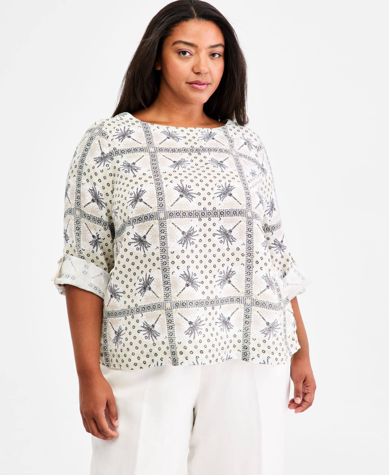 Plus Size 100% Linen D-Ring Top