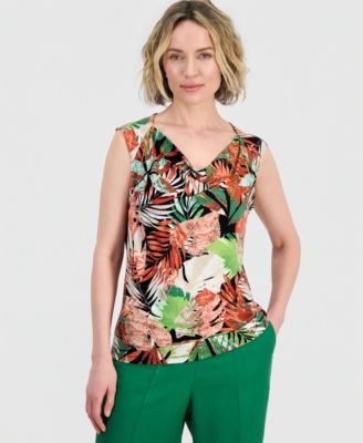 Women's Printed Sleeveless Cowl-Neck Top