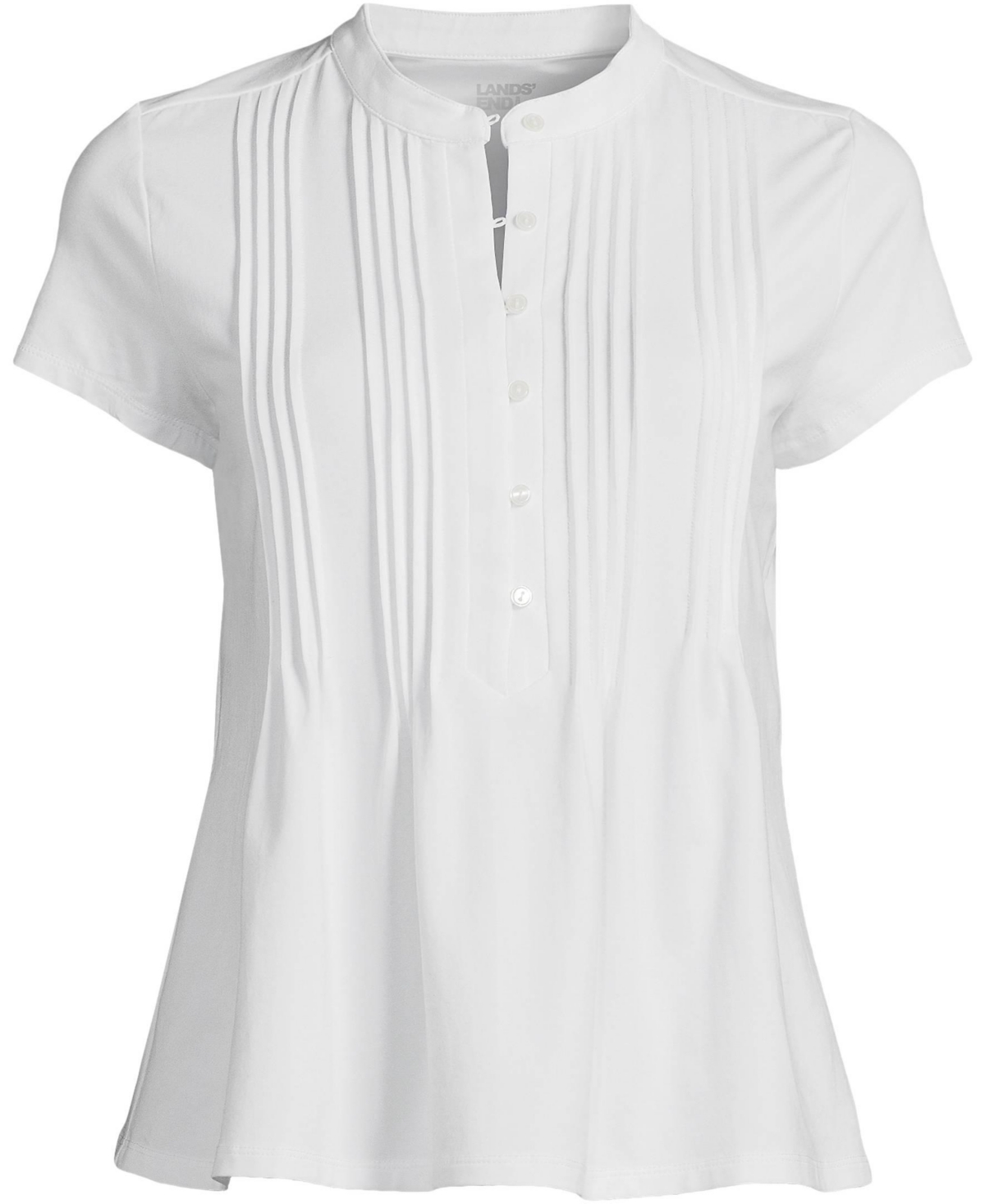 Lands' End Women's Petite Lightweight Jersey Button Pintuck Top
