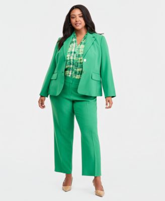 Plus Size Notch-Lapel Button-Front Crepe Blazer 