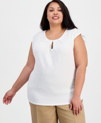 Plus Size Keyhole-Neck Cap-Sleeve Blouse