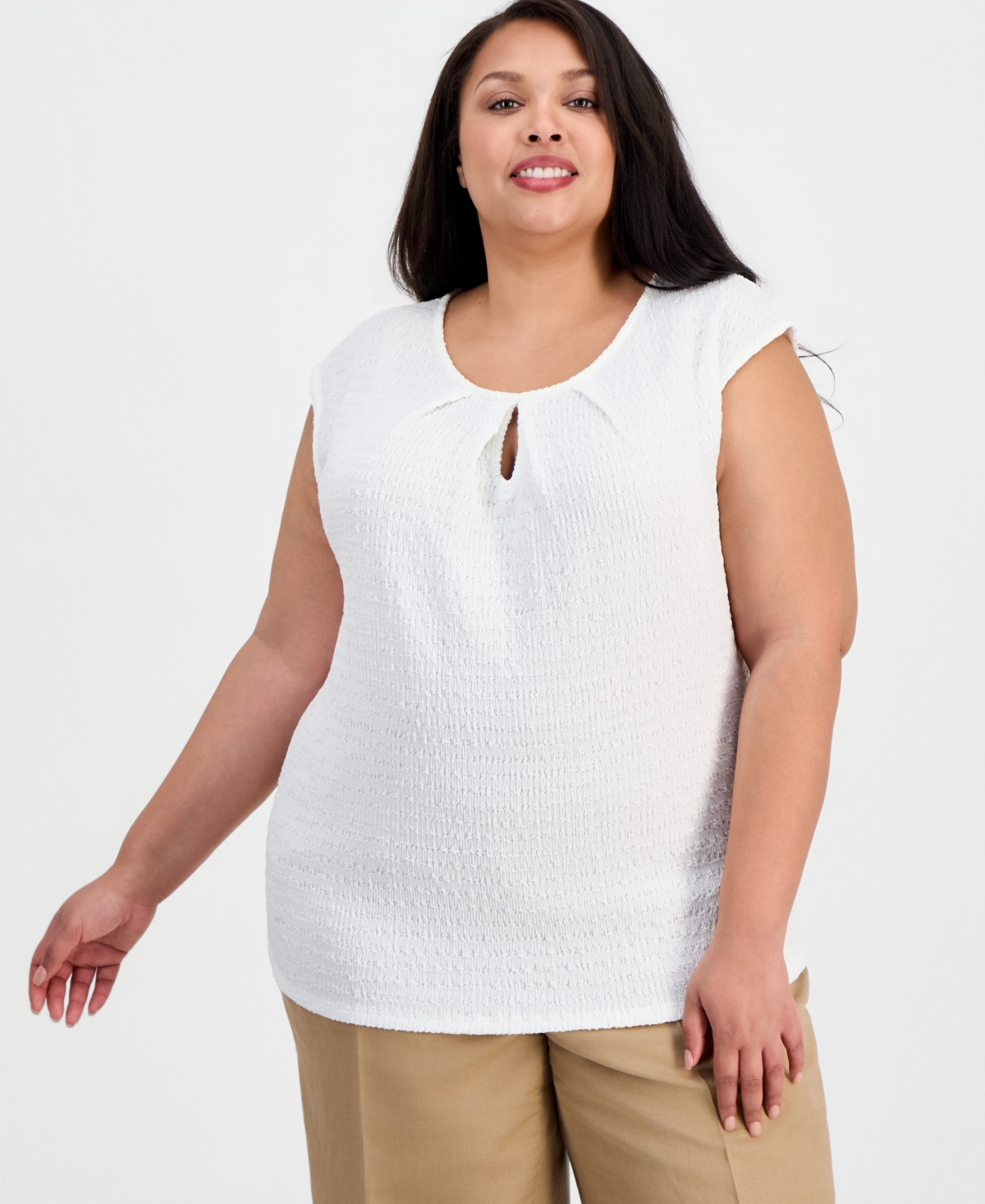 Kasper Plus Size Keyhole-Neck Cap-Sleeve Blouse