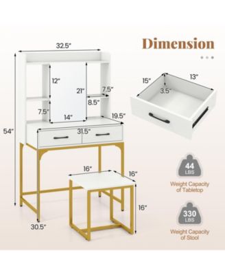 Vanity Desk with Storage Drawers and Charging Station, Makeup Dressing Table