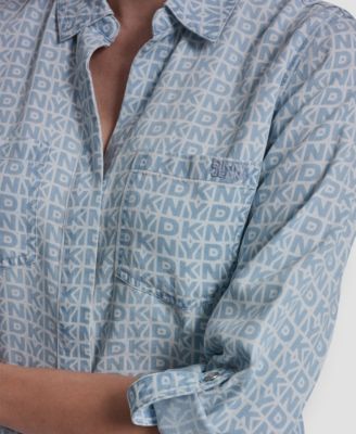 Women's Garment-Dye & Print Split-Back Button-Front Shirt