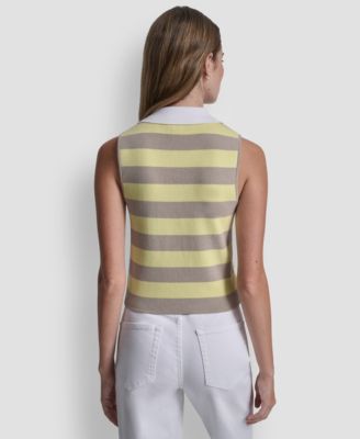 Women's Striped Sleeveless Polo Sweater