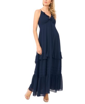 Women's Ruffle Detail Babydoll Spaghetti Strap V-Neck Maxi Dress