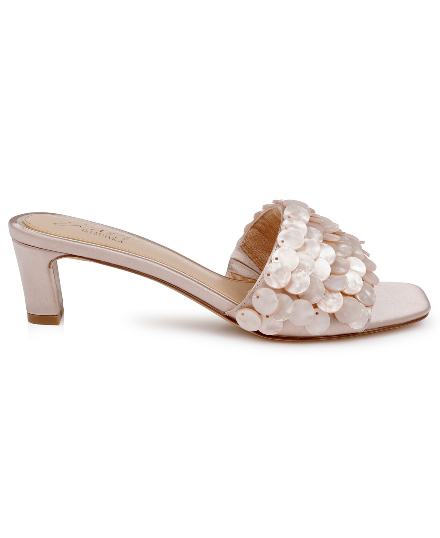 Женские сандалии Jewel Badgley Mischka Pacific Slip-On Dress Sandals, цвет: Тёмный телесный атласный — фото 2