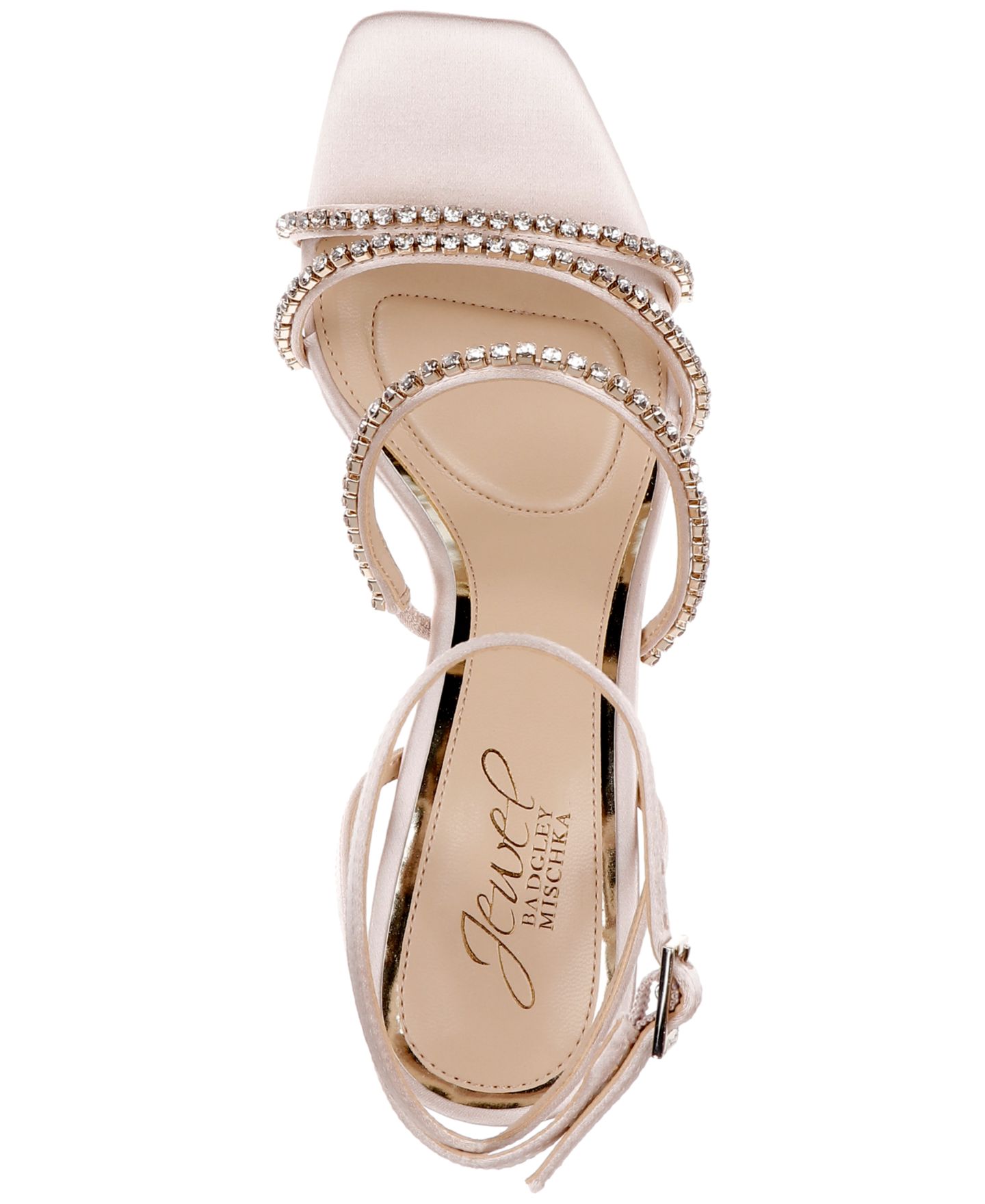 Женские сандалии Jewel Badgley Mischka Paulette Square Toe Dress Sandals, цвет: Шампань атласный — фото 4