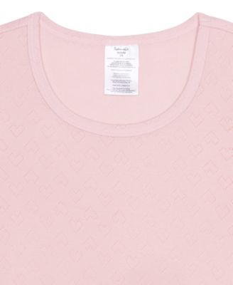 Girls' 6-16 Heart Pointelle Round Neck T-Shirt & Pants, 2-Piece Set