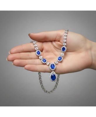 Sterling Silver White Gold Plated CZ Statement Teardrop Necklace