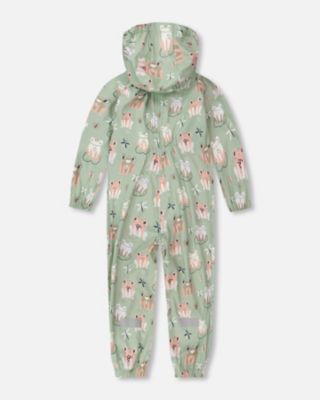 Baby Girls Polyurethane Frog Print Rain One Piece