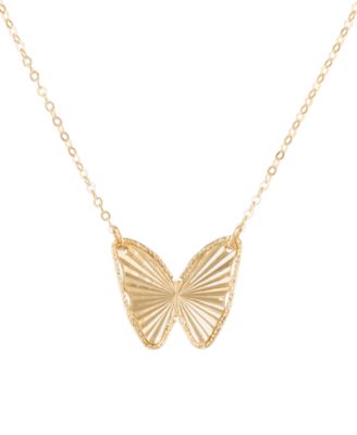 Textured Butterfly Frontal Pendant Necklace in 10k Yellow Gold