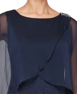 Petite Tulip Overlay Crew Neck Ball Gown