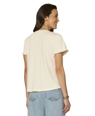 Petite Faggoting Detail Crewneck Top