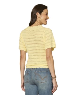 Petite Flutter Crochet Yoke Sweater