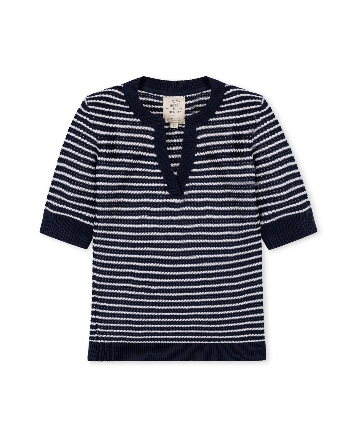 Hope & Henry Women's Organic V-Neck Short Sleeve Sweater