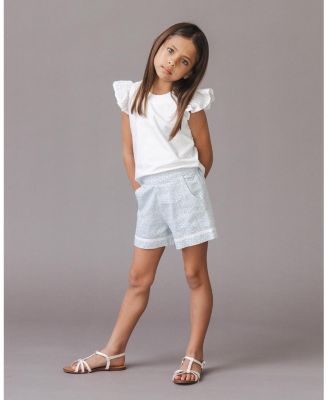 Girls Organic Knit Top with Eyelet Flutter Sleeves