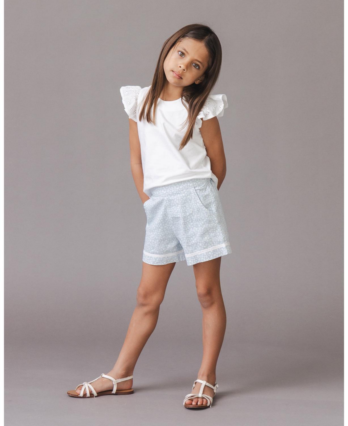 Hope & Henry Girls Organic Knit Top with Eyelet Flutter Sleeves