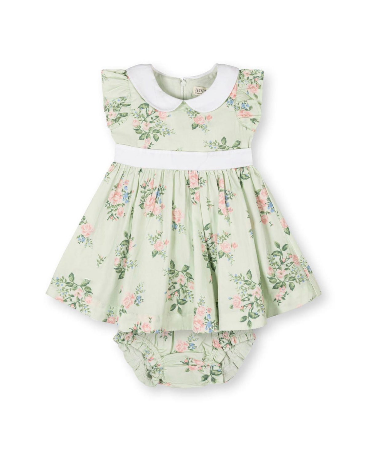 Hope & Henry Baby Organic Flutter Sleeve Sateen Dress with Peter Pan Collar
