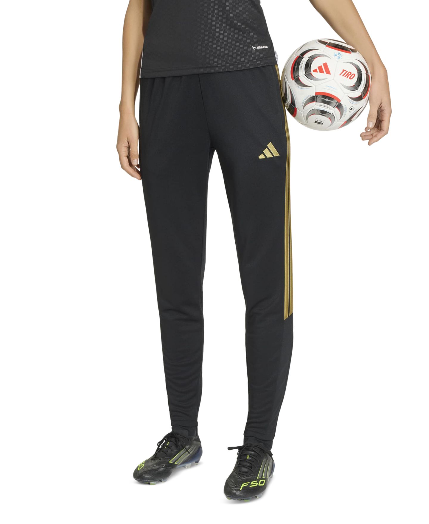 Женские брюки adidas Tiro 26 Training Regular Fit, цвет: Чёрный / Тёмный золотой — фото 1