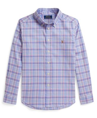 Boys' 8-20 Plaid Performance Long-Sleeve Oxford Shirt