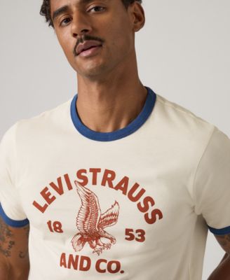 Men's Classic Fit Short Sleeve Retro Embroidered Ringer Crewneck T-Shirt