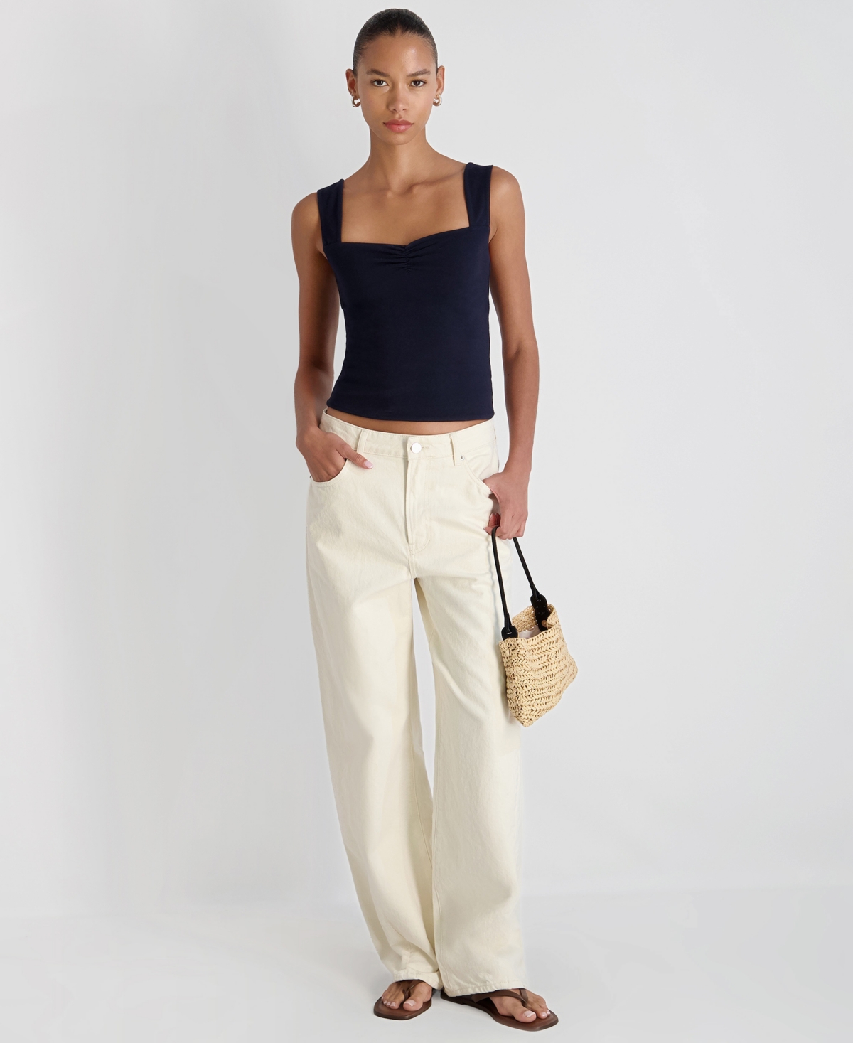 French Connection Women's Maisie Ruched Front Fitted Sweetheart Tank Top