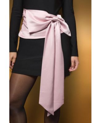 Women's Satin Bow Long Sleeve Mini Dress