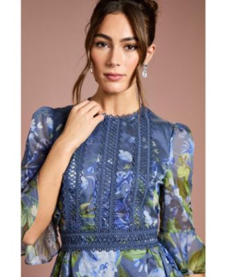 Women's Placement Print Organza Midi Dress