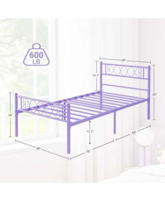 Twin Metal Platform Bed with Purple Heart Headboard and Footboard, Underbed Storage, Sturdy Frame