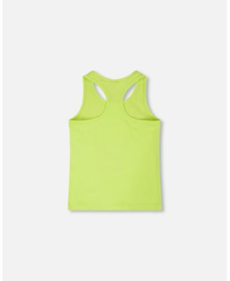 Big Girls Cotton Jersey Tank Top Lime Green with Screen Print