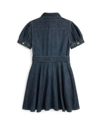 Girls' 2-6X Belted Indigo Button-Down Collar Denim Shirtdress