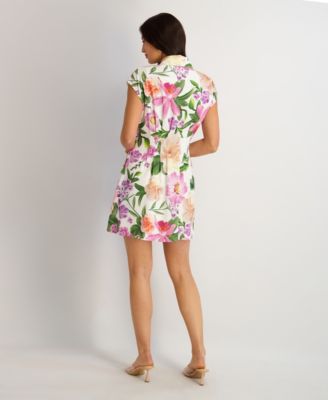 Women's Printed Textured Collared Dress