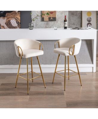 26 Inch Bar Stools Set of 2, with Golden Chrome Footrest and Base Velvet Counter Height Bar Stools Kitchen Island Counter Stool
