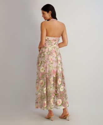 Women's Embroidered V-Neck Mesh Dress