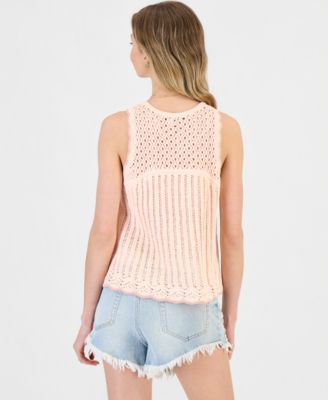 Juniors' Tipped Crochet Sleeveless Tank Top Sweater
