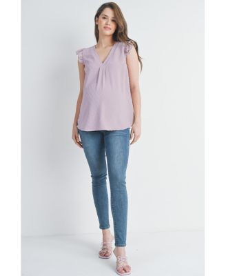 Women's Swiss Dot Flutter Cap Sleeve V-Neck Maternity Top